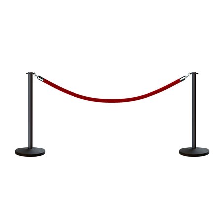 MONTOUR LINE Stanchion Post and Rope Kit Black, 2 Flat Top 1 Red Rope C-Kit-2-BK-FL-1-ER-RD-PS